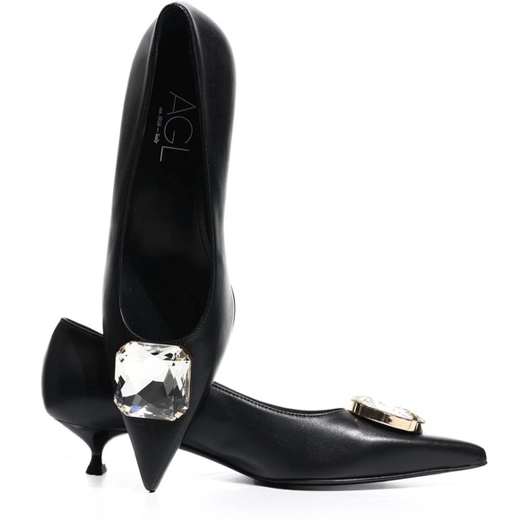 Agl Shoes - AGL Black Kitten Heel Pumps with Crystal Embellishment size EU 36 NWT